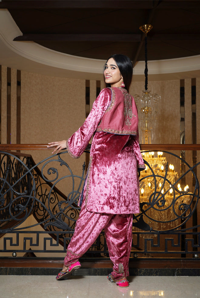 Pink velvet hot sale suit womens