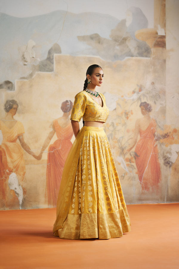 Yellow Banarasi lehenga set