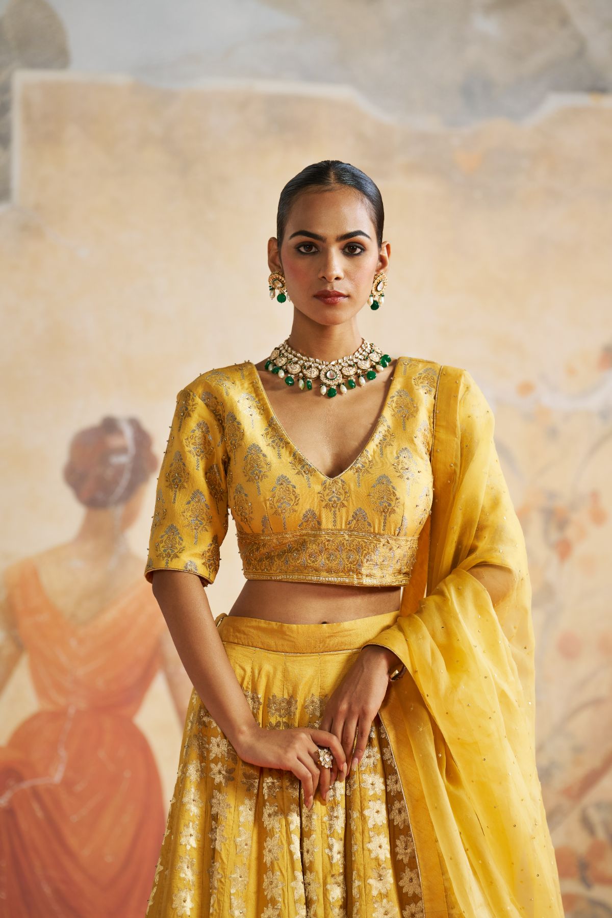 Yellow Banarasi lehenga set