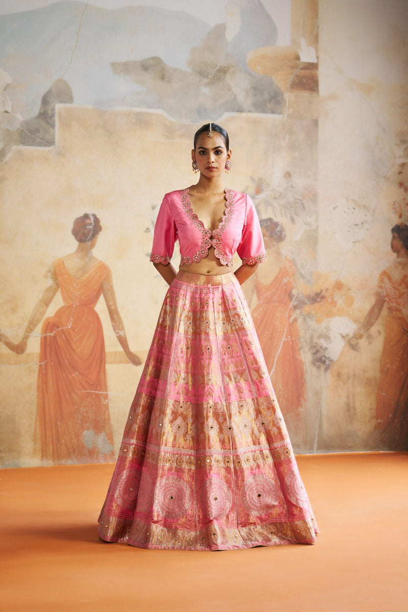 Pink Banarasi lehenga set