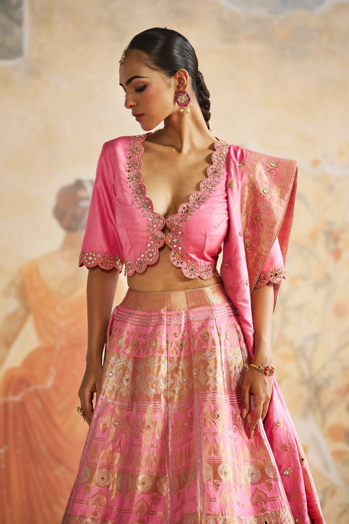 Pink banarasi lehenga set