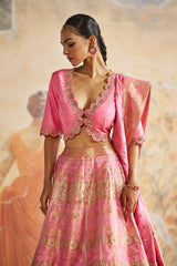 Pink Banarasi lehenga set