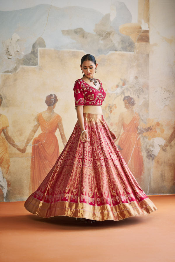 Red Banarasi lehenga set