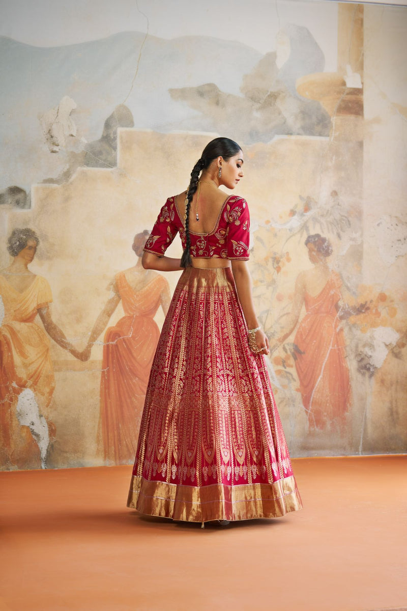 Red Banarasi lehenga set