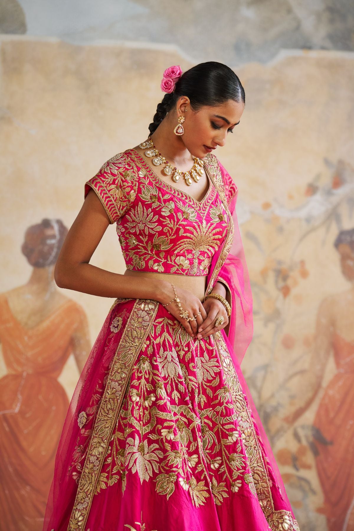 Fuschia pink lehenga set