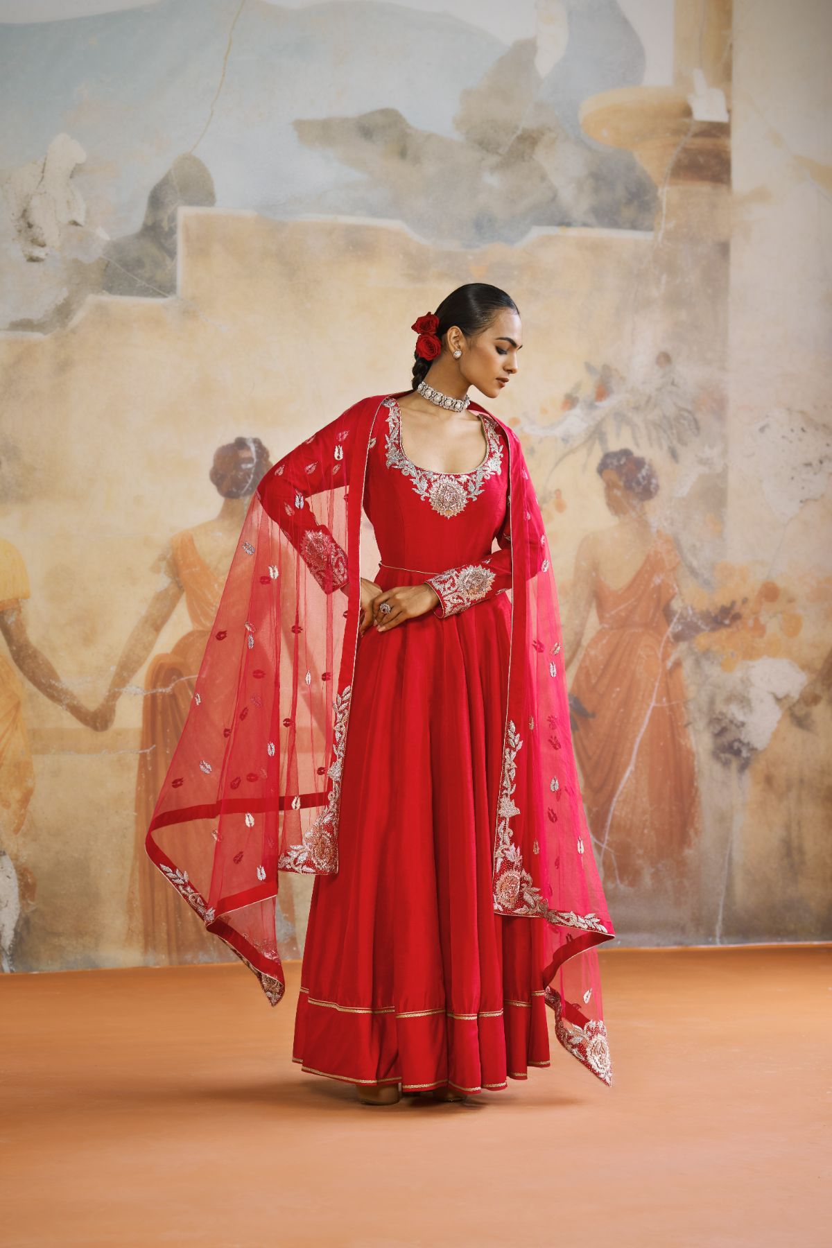 Red anarkali set