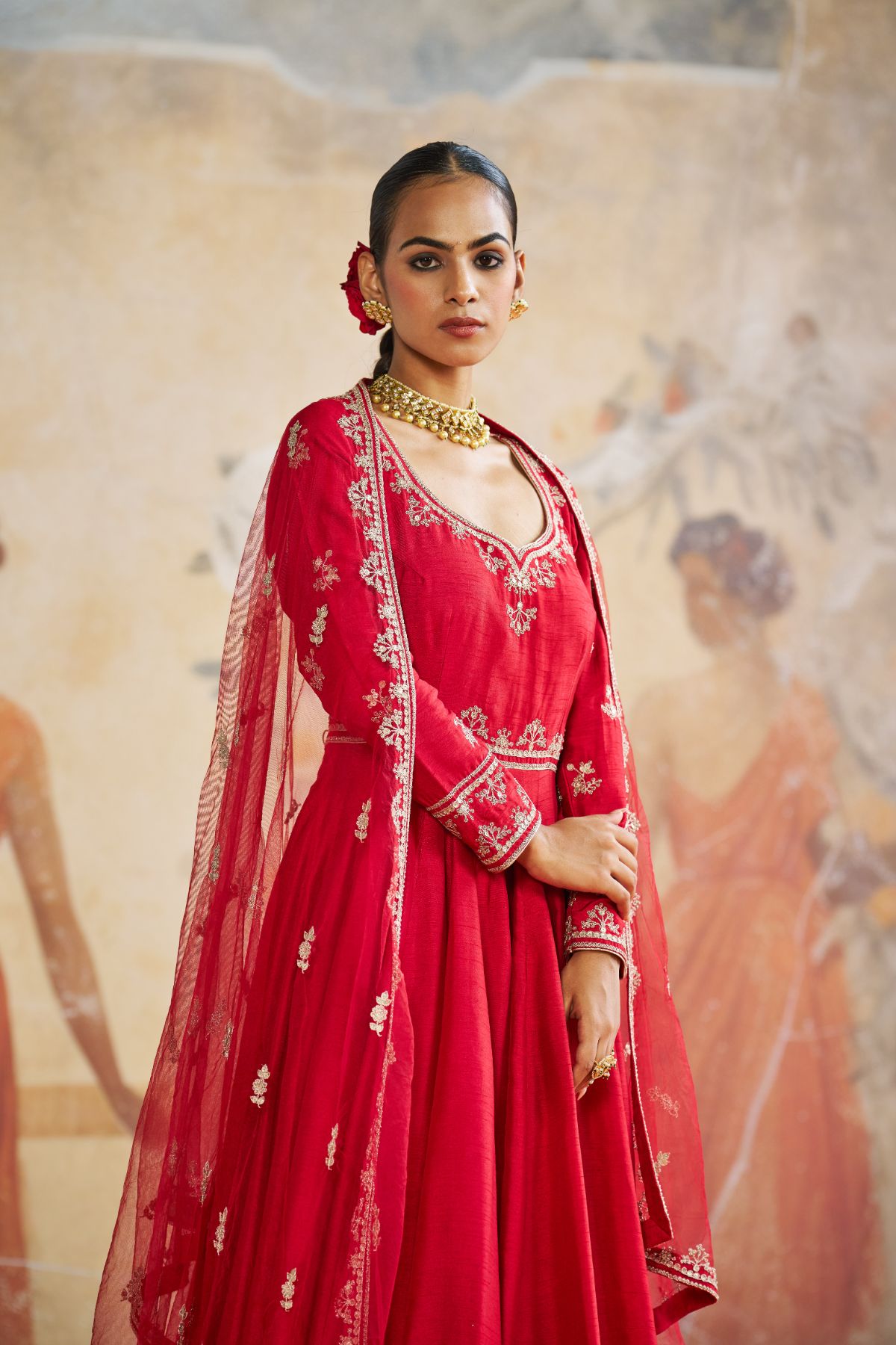 Red anarkali set