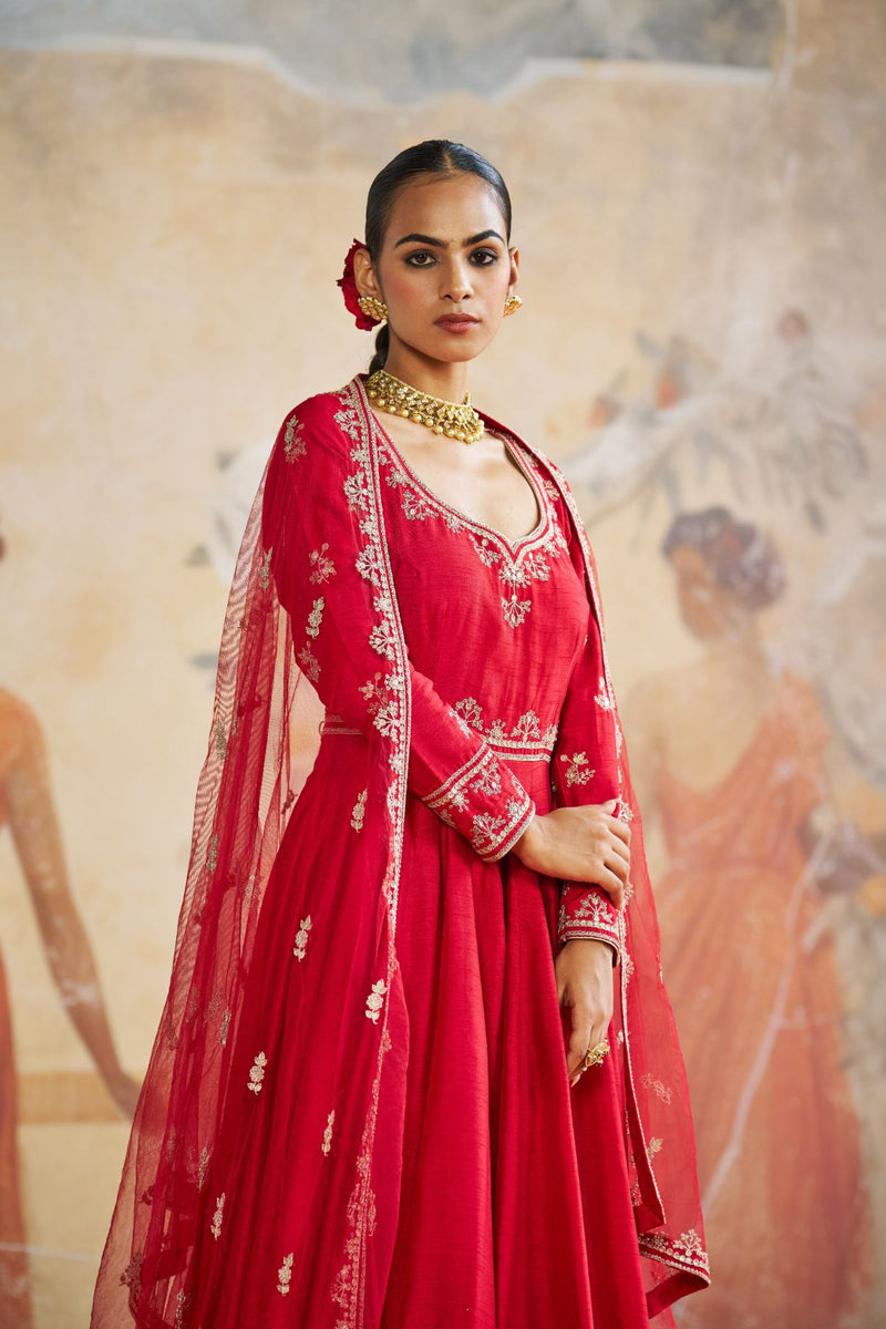 Red Anarkali set