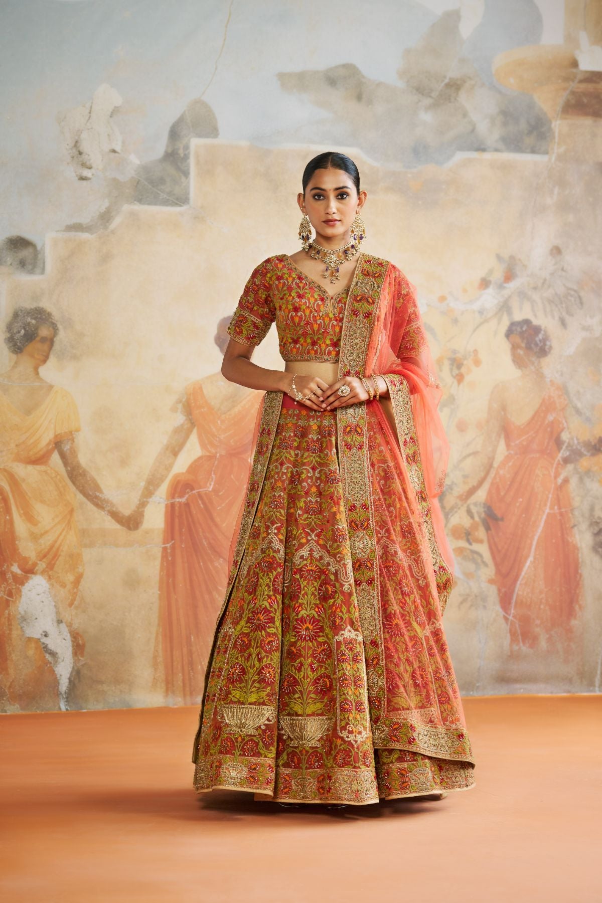 Rust orange lehenga set