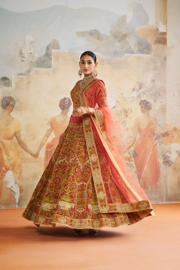 Rust orange lehenga set