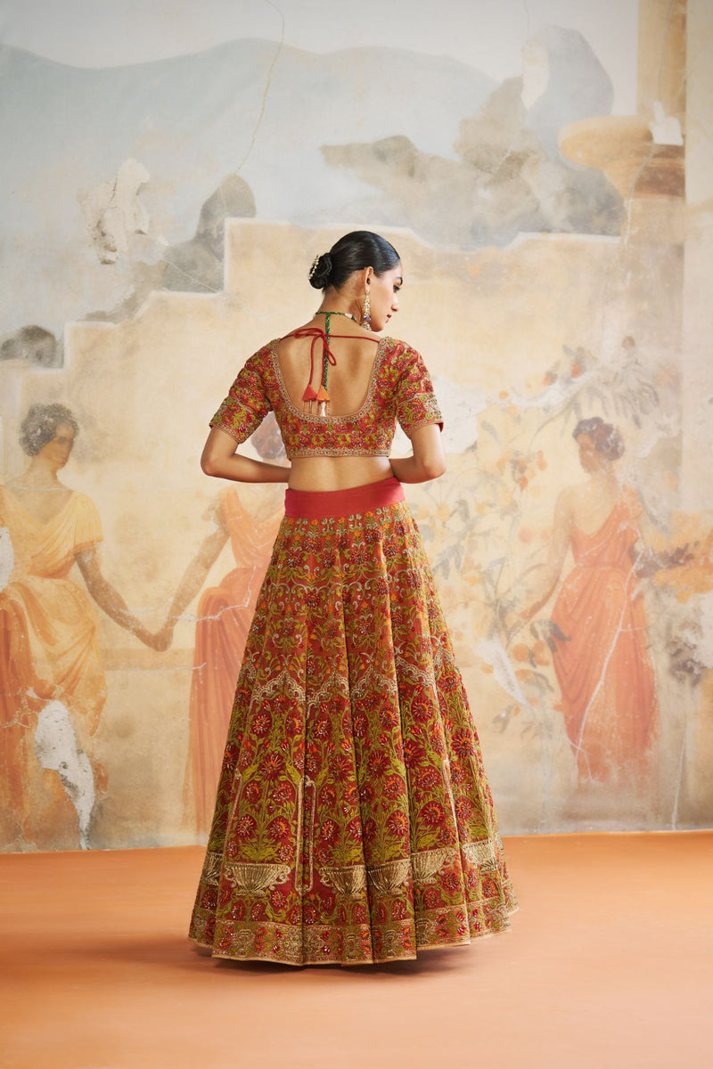 Rust orange lehenga set