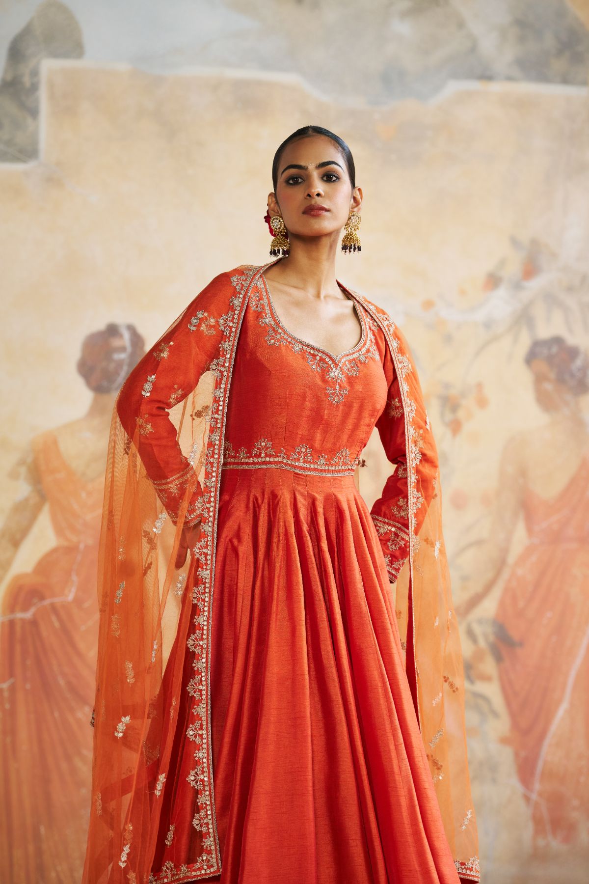 Tangerine anarkali set