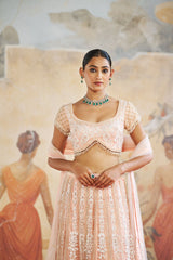 Peach pearl lehenga set