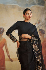 Black ruffle saree set