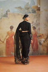 Black ruffle saree set