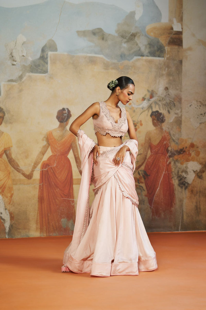 Blush pink lehenga saree