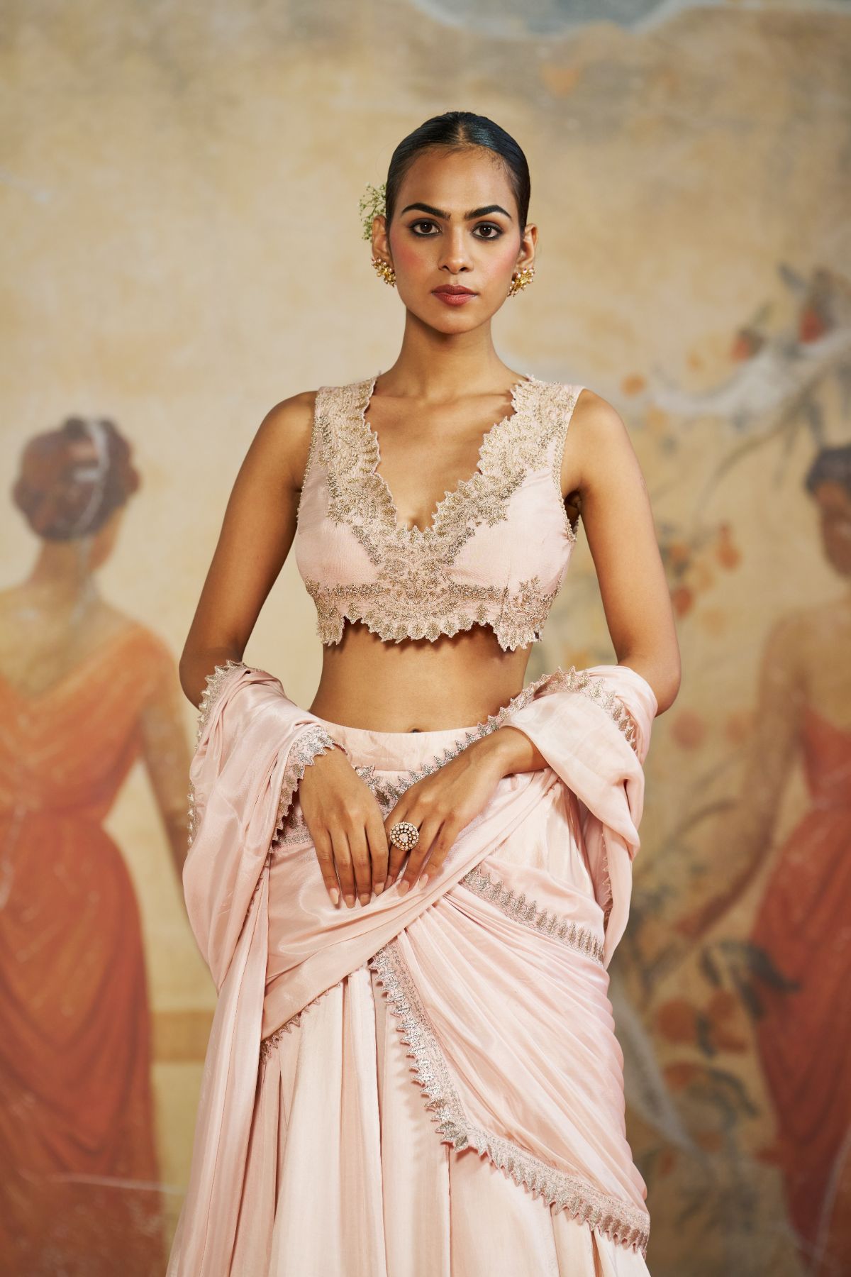 Blush pink lehenga saree