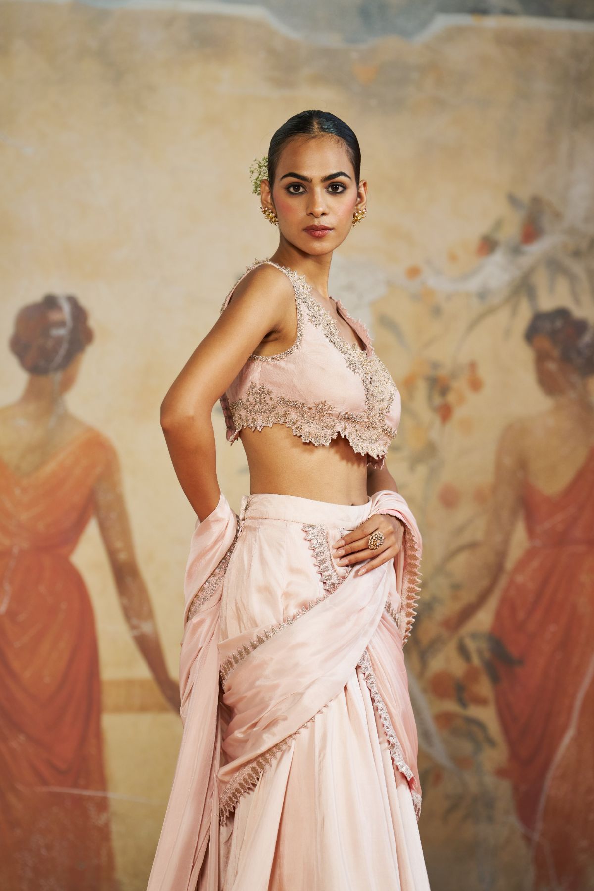 Blush pink lehenga saree