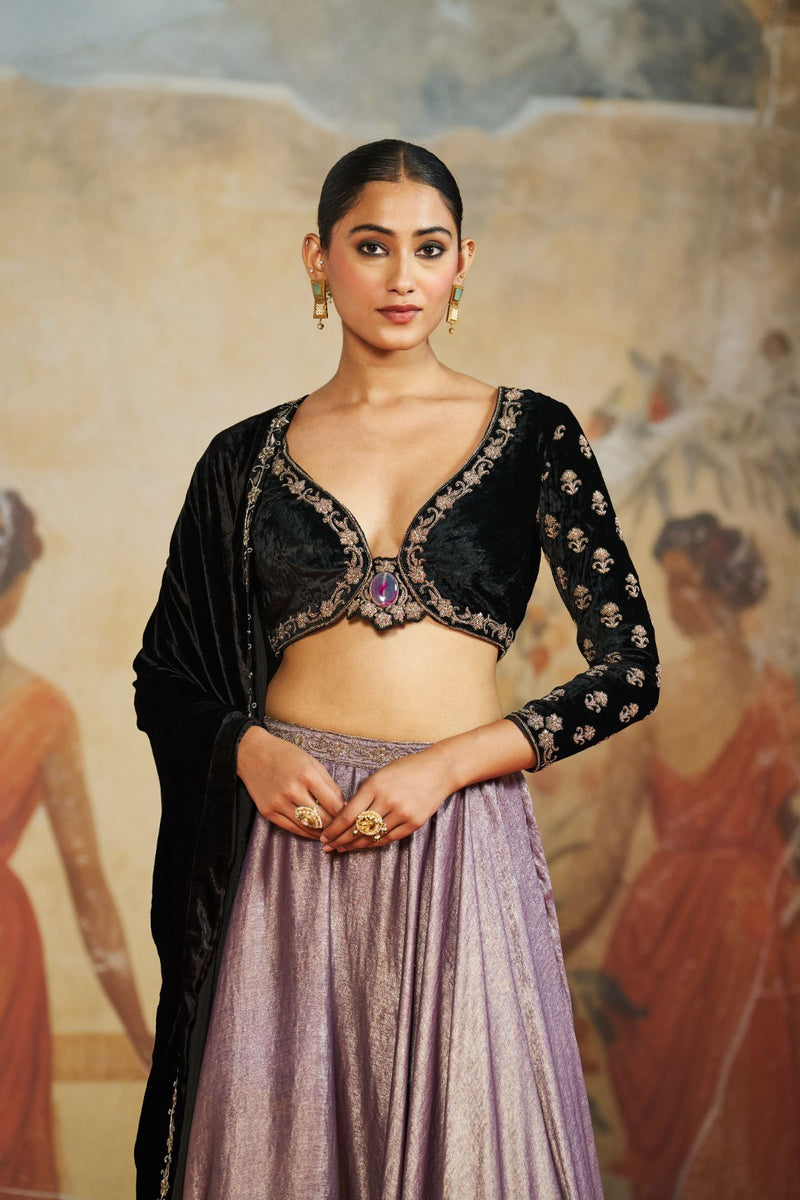 Black velvet lehenga set