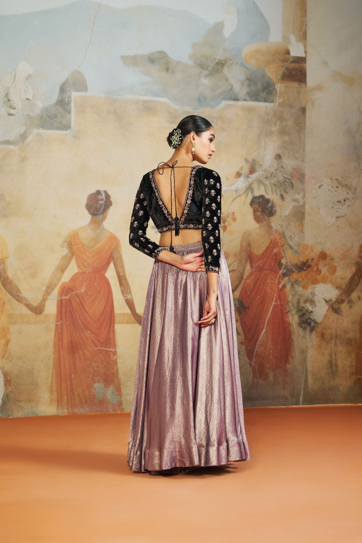 Black velvet lehenga set