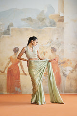 Pearl mint green saree set