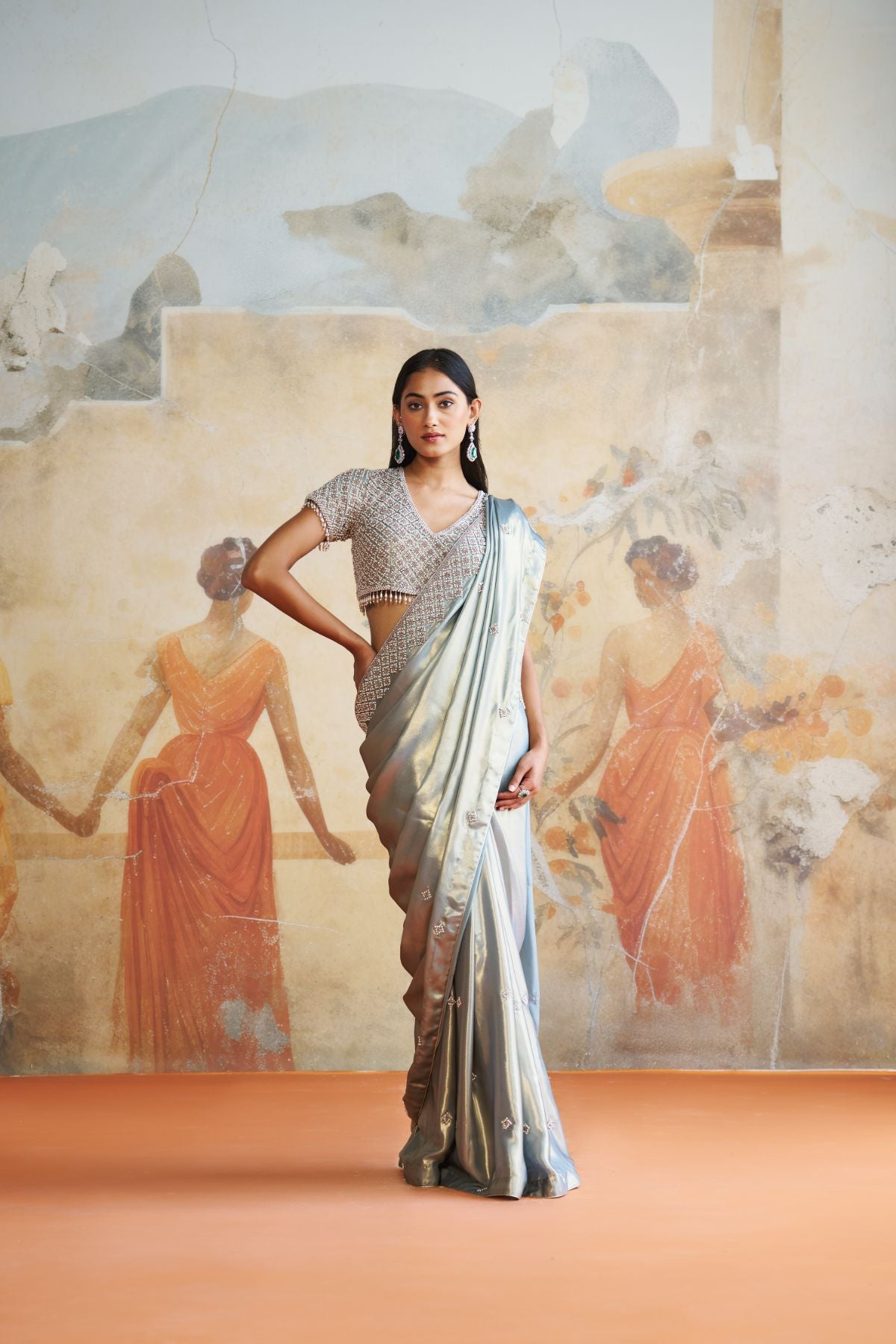 Pearl saree set- Grey