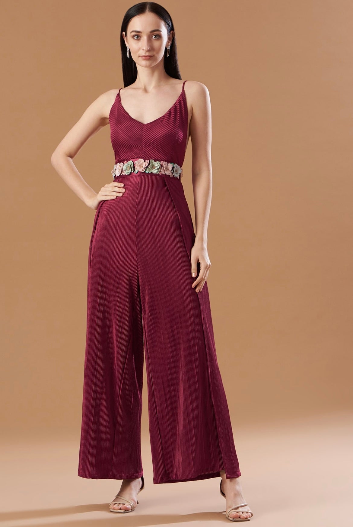 Fuchsia Pink pleated  halter jumpsuit