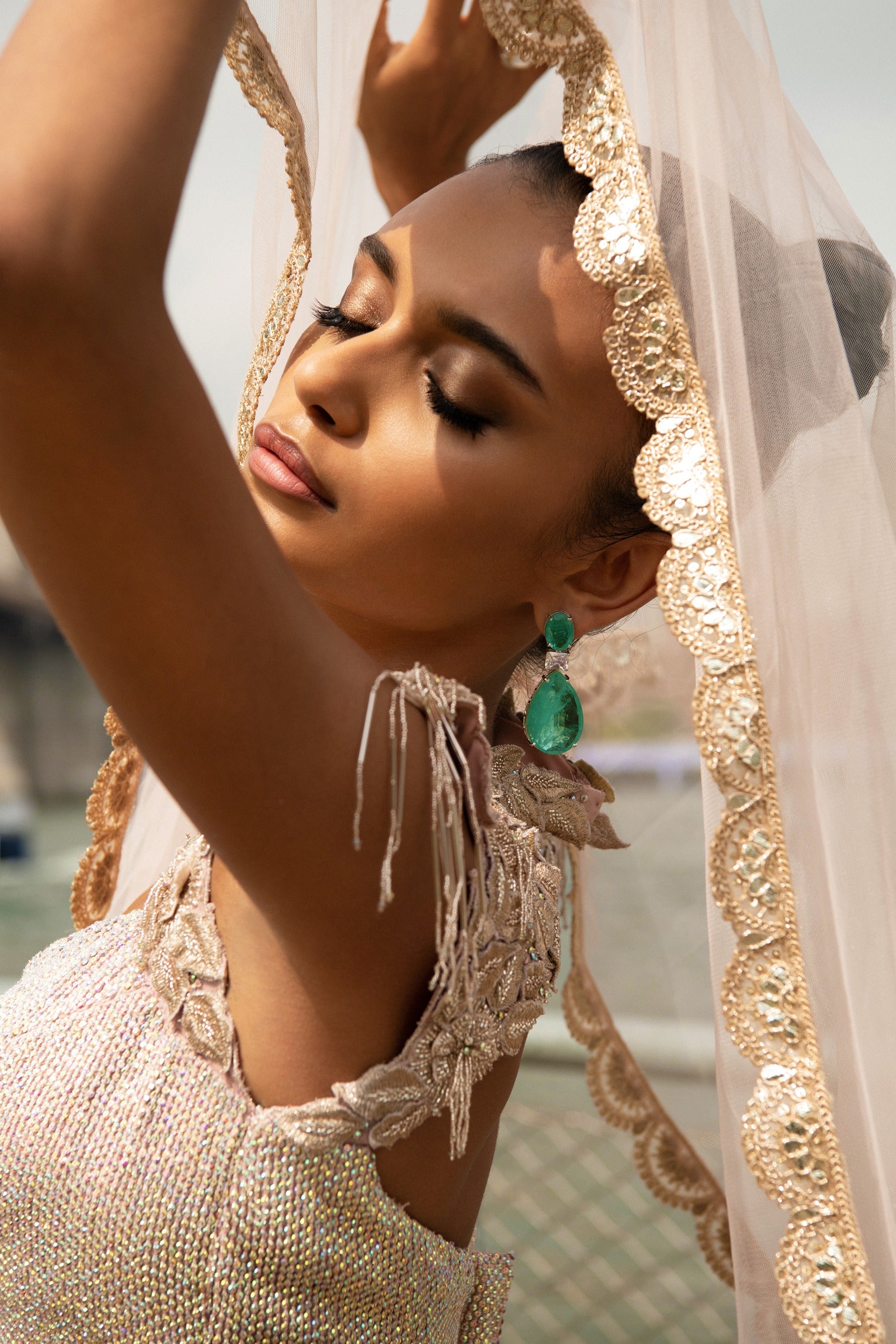 Rose gold-hued  embroidered lehenga set