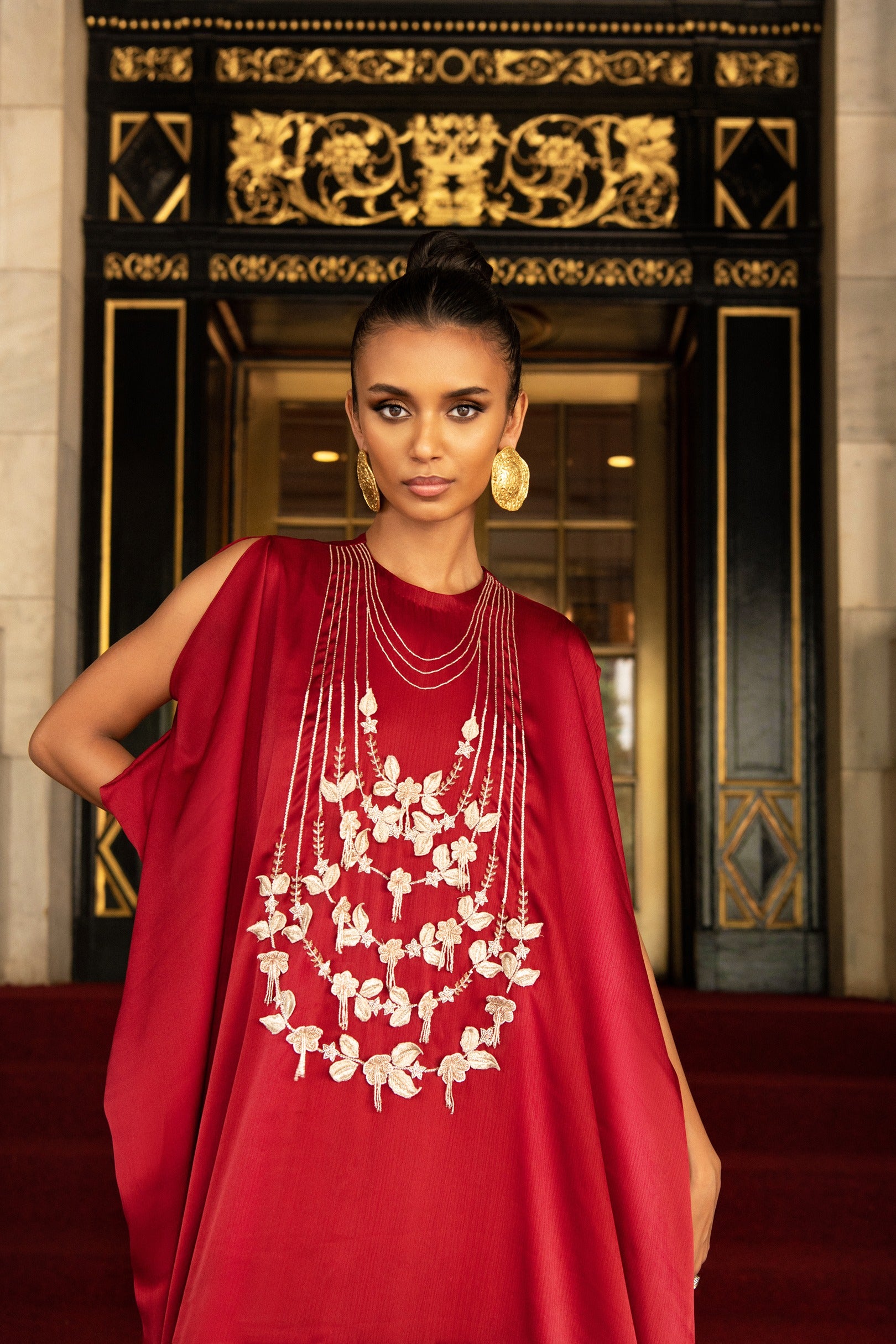 Barn Red dress embroidered kaftan dress