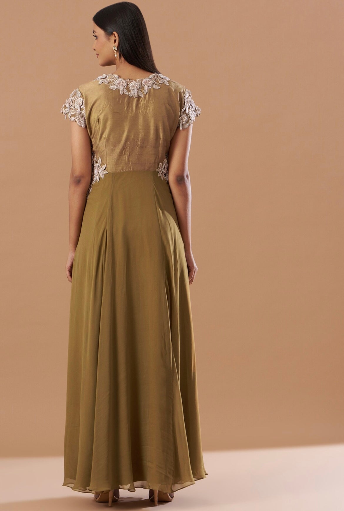 Sand gold hand embroidered gown