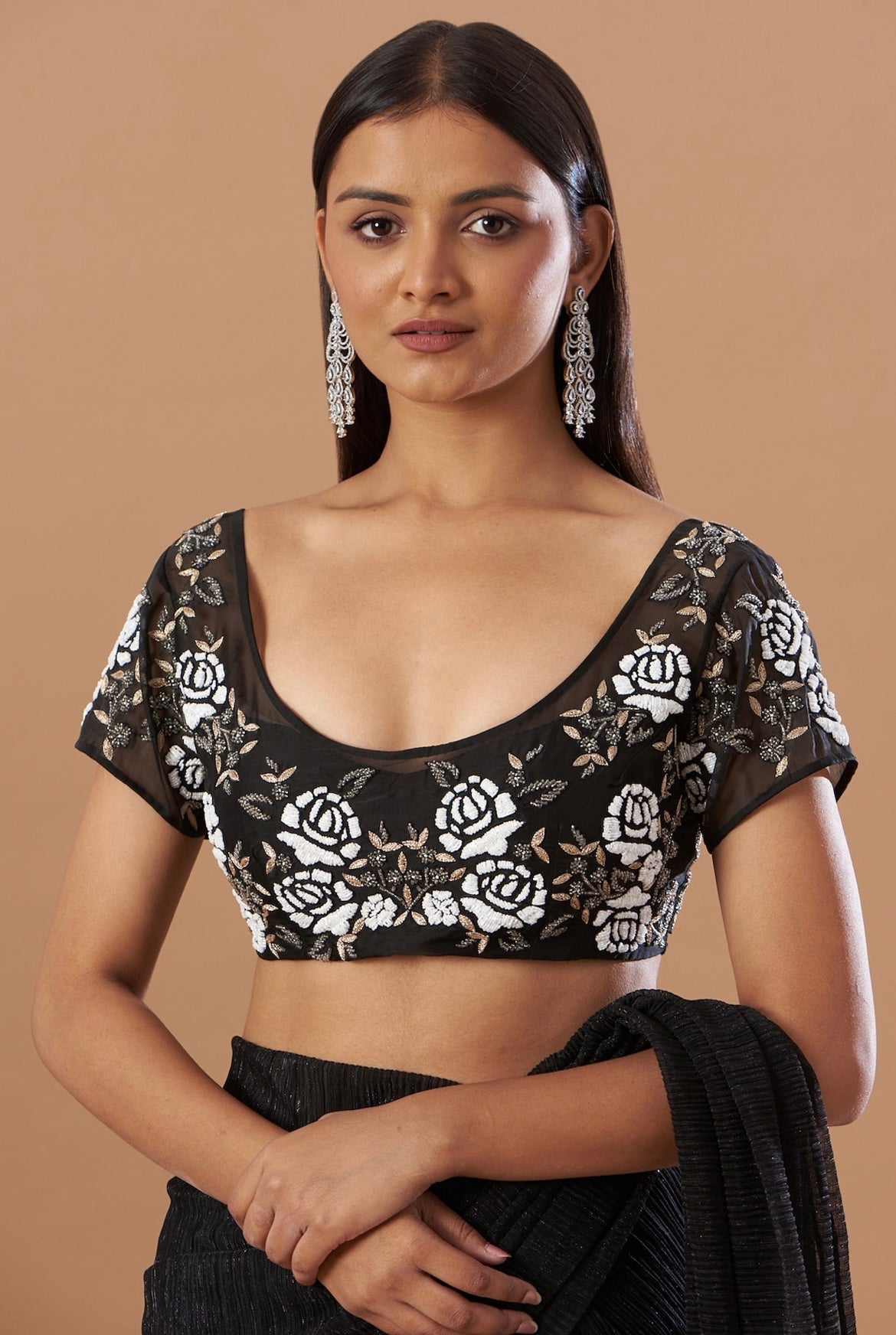 Pre-Draped pleated  saree with delicate beaded blouse