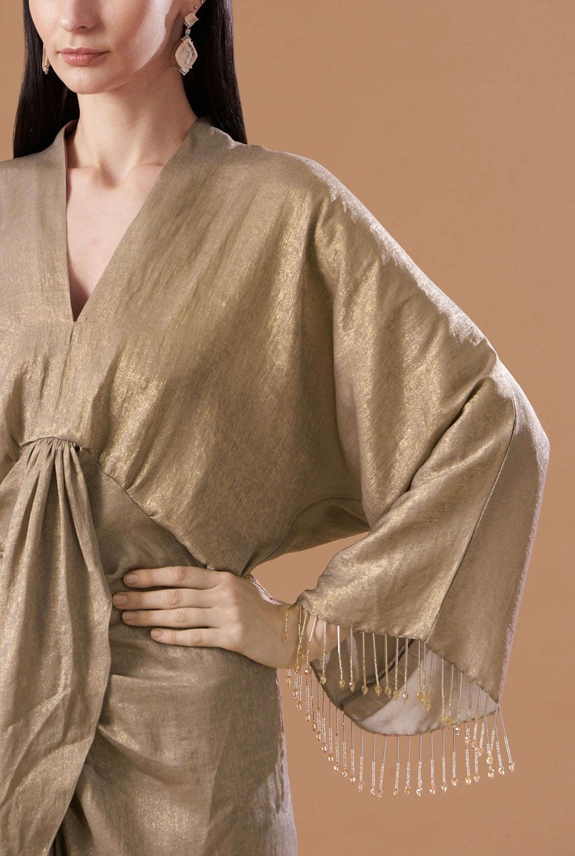 Hazel  gold  draped kaftan dress