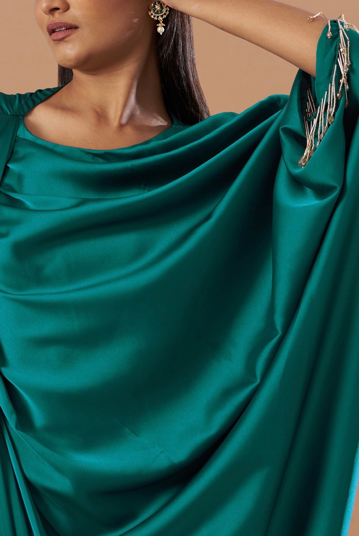 Arabian green draped kaftan dress