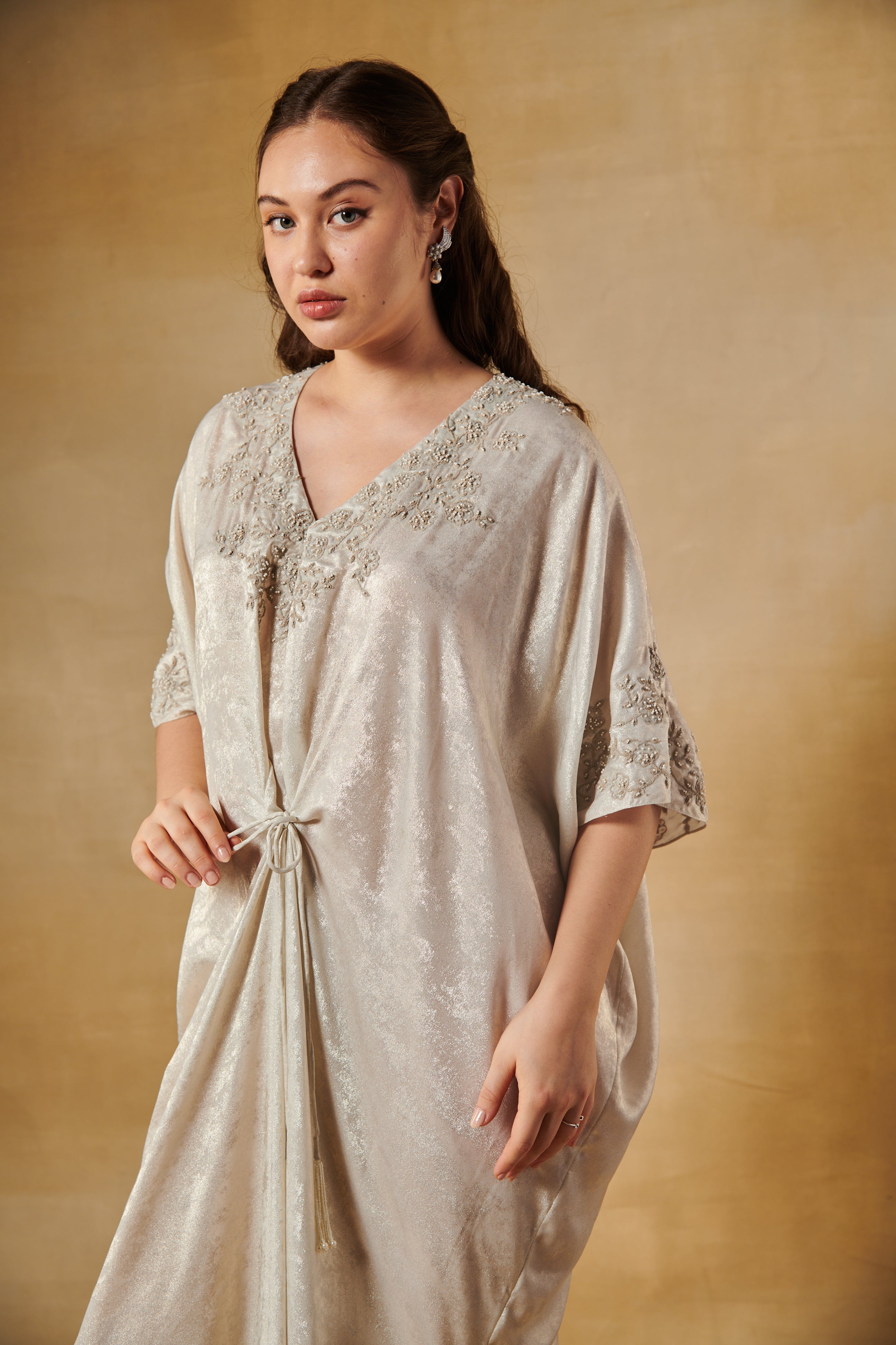 pearl white foil texture drape kaftan