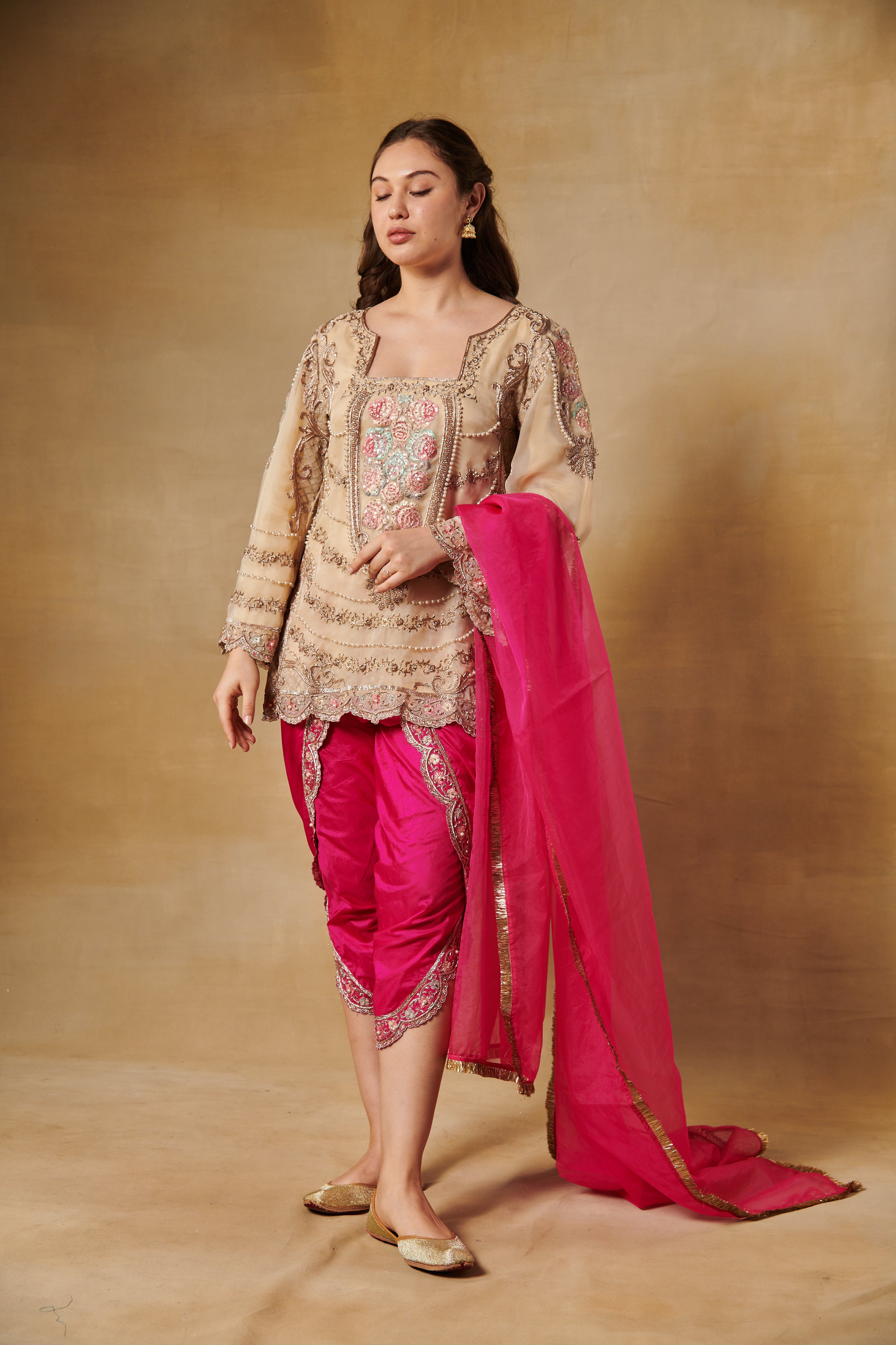 Pakistani Kurta and dhoti pants with dupatta