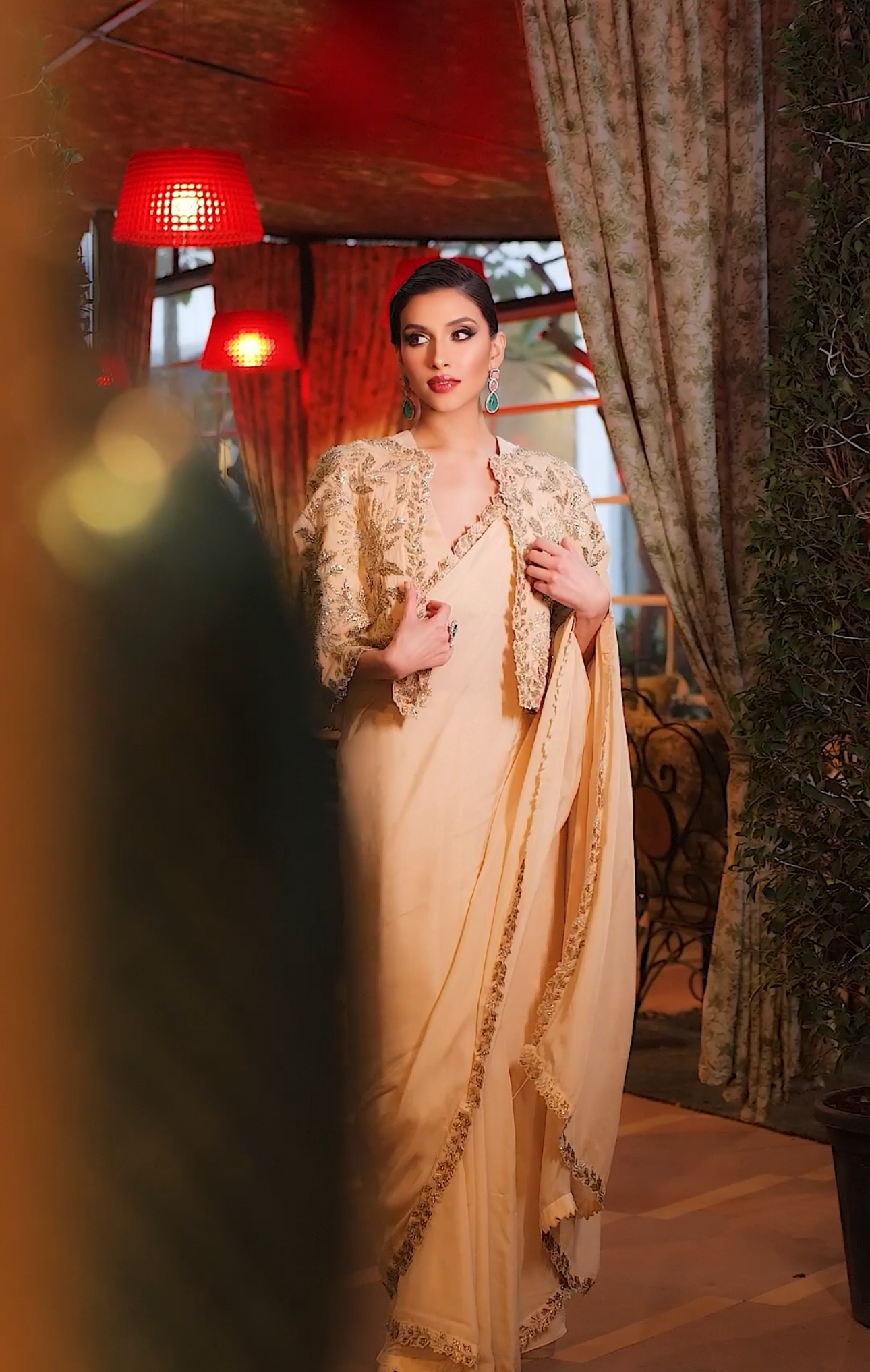 Beige Cape Saree Set