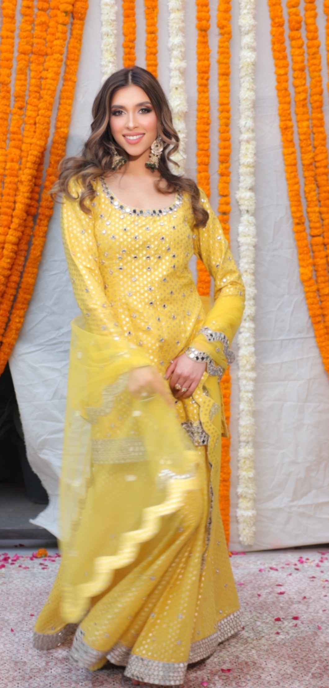 Yellow Mirror Work Sharara Set