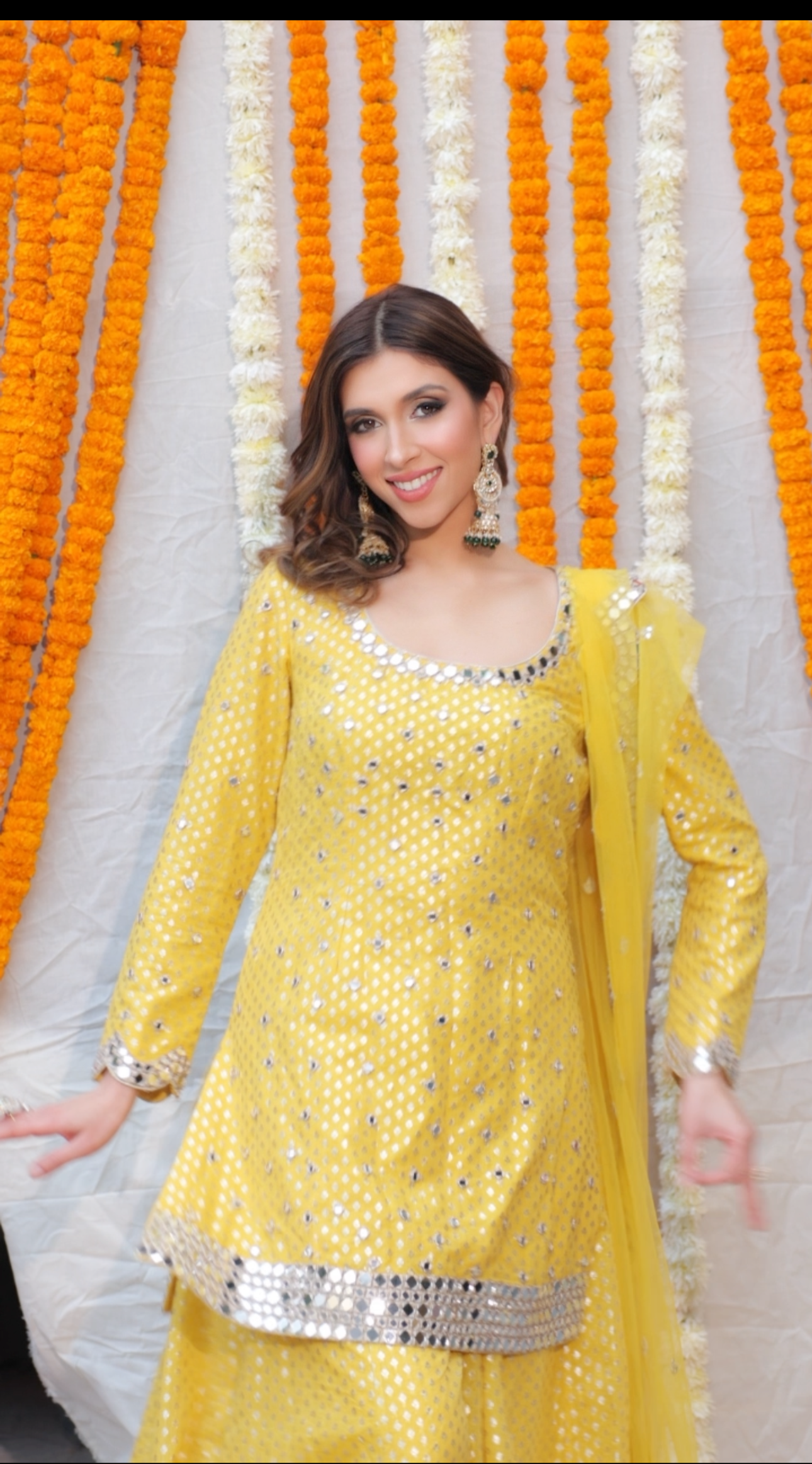 Yellow Mirror Work Sharara Set