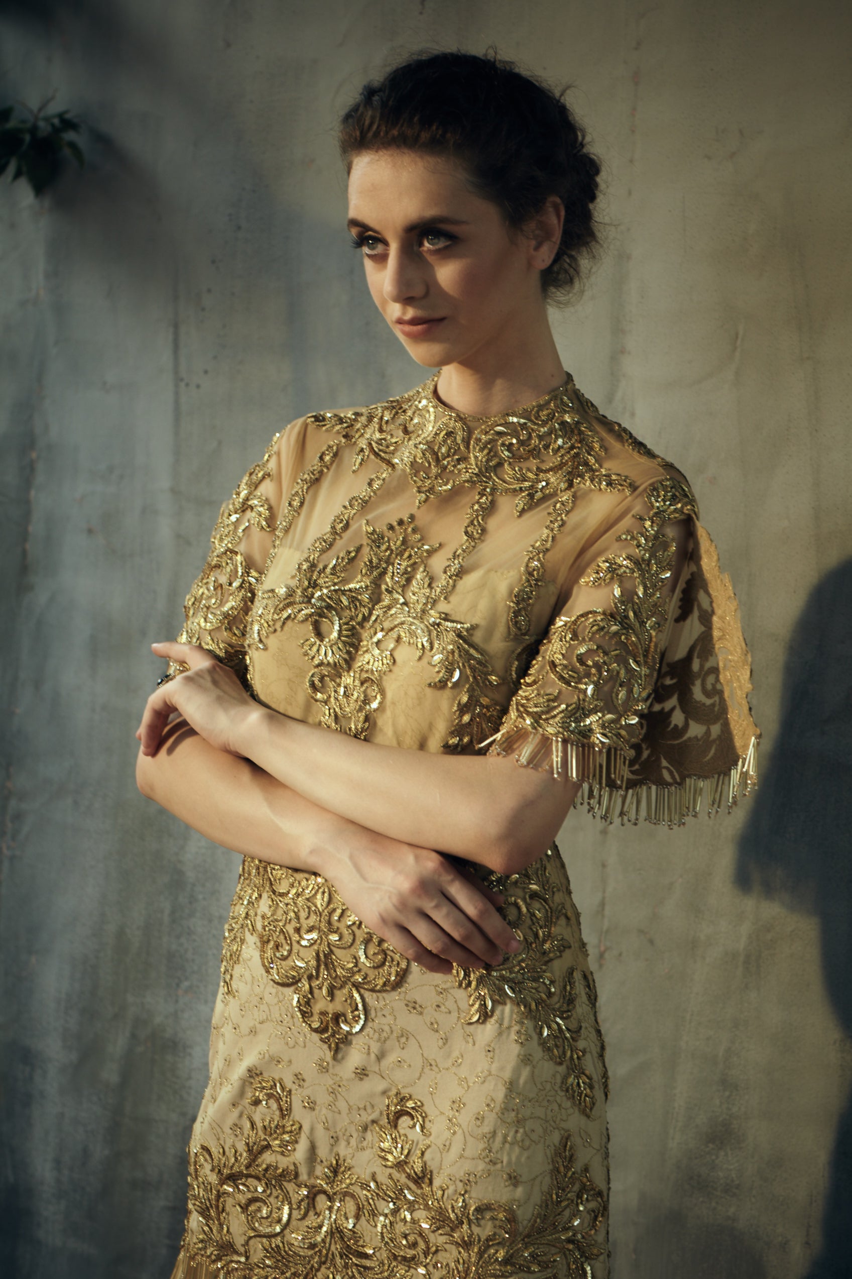 Gold heavy zari embroidery vintage gown