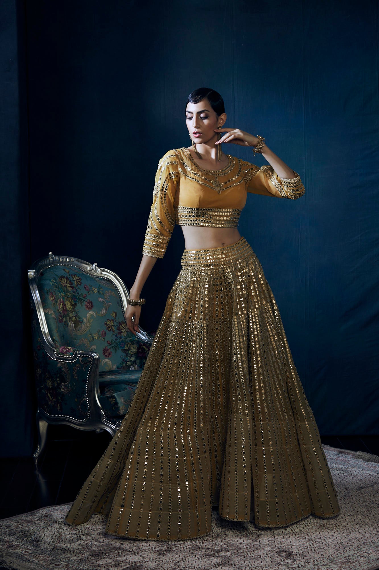 Mustard and gold heavy embroidery lehenga