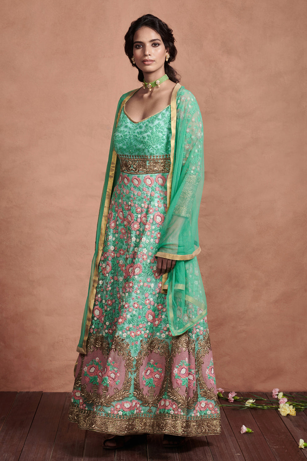 Jade Green Embroidered Anarkali Set