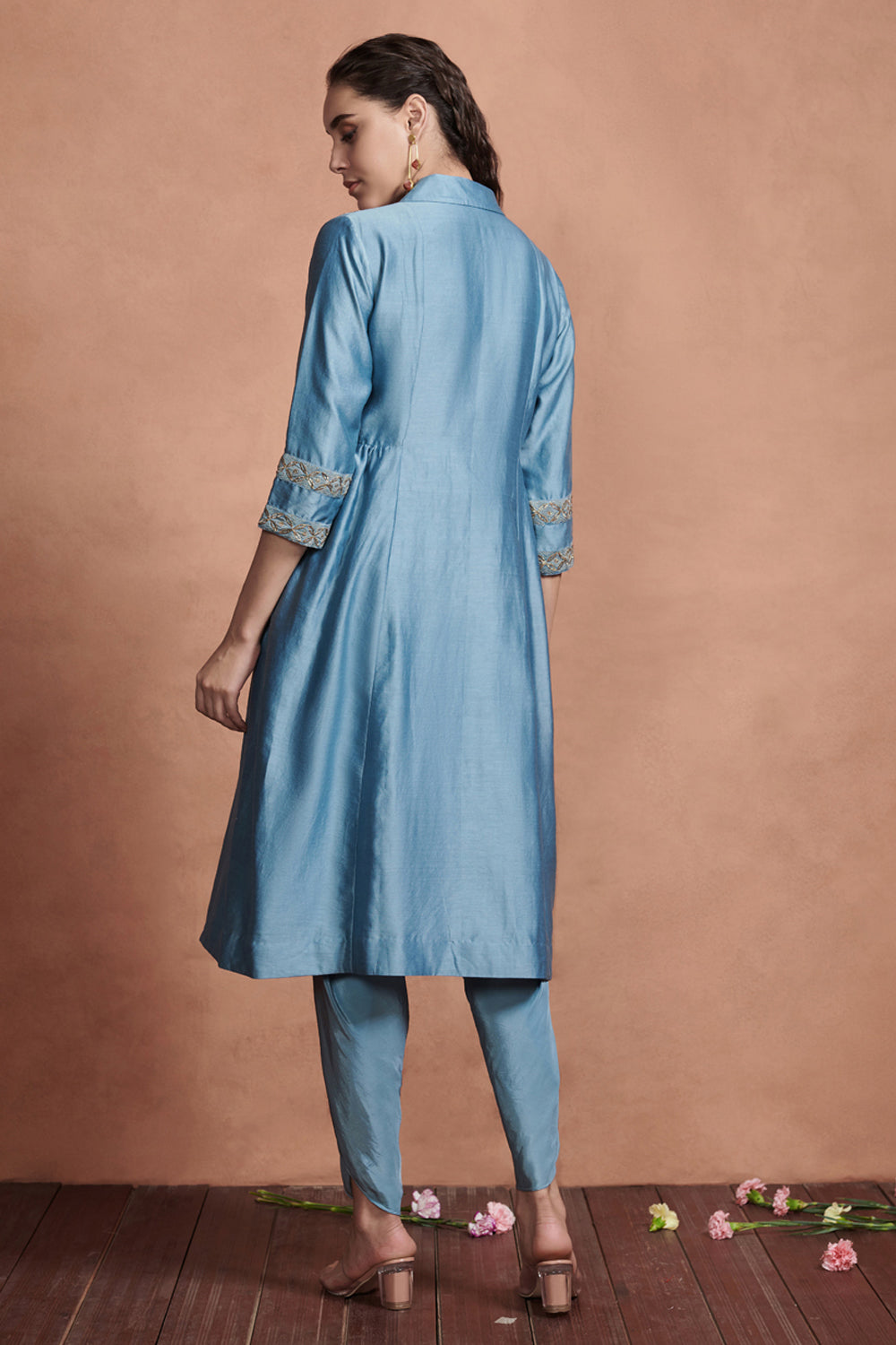 Light Teal Angrakha Kurta Set