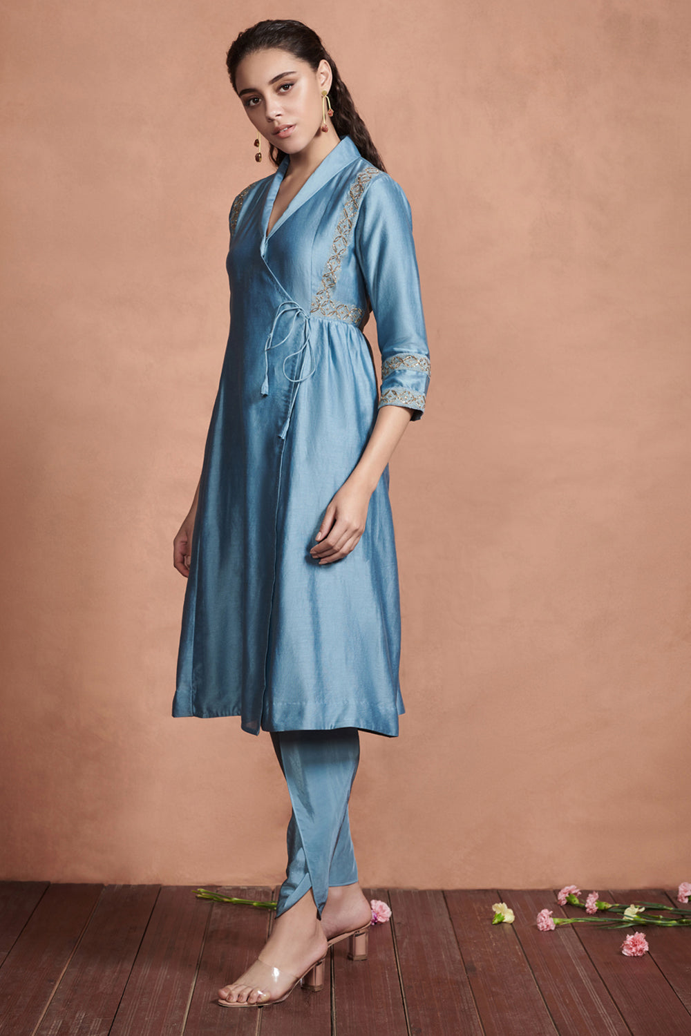 Light Teal Angrakha Kurta Set