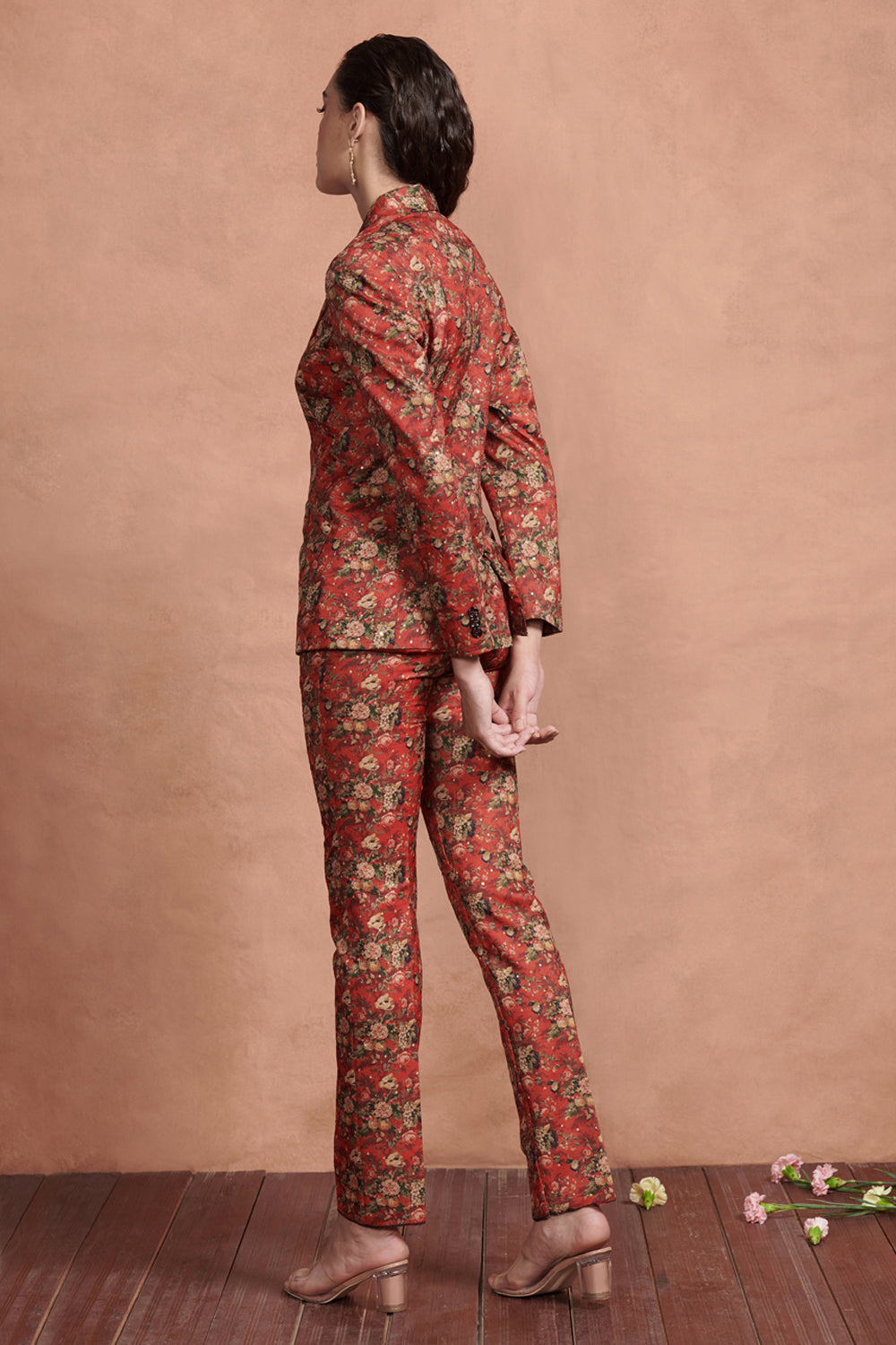 Crimson Red Printed Pant Suit