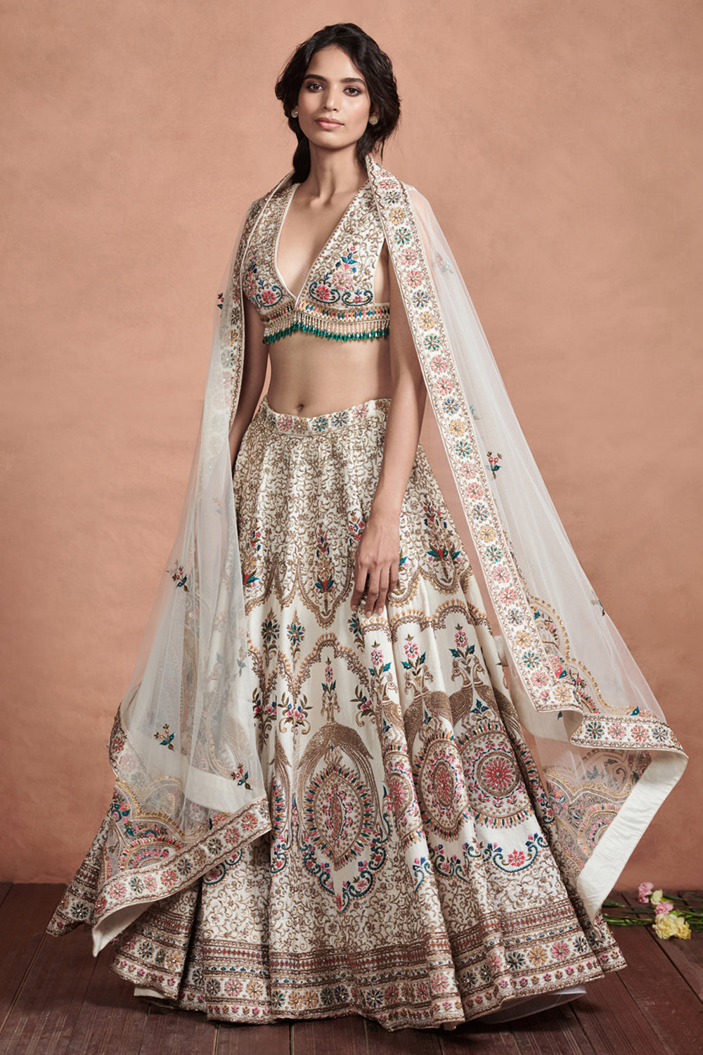 Ivory And Gold Lehenga Skirt Set