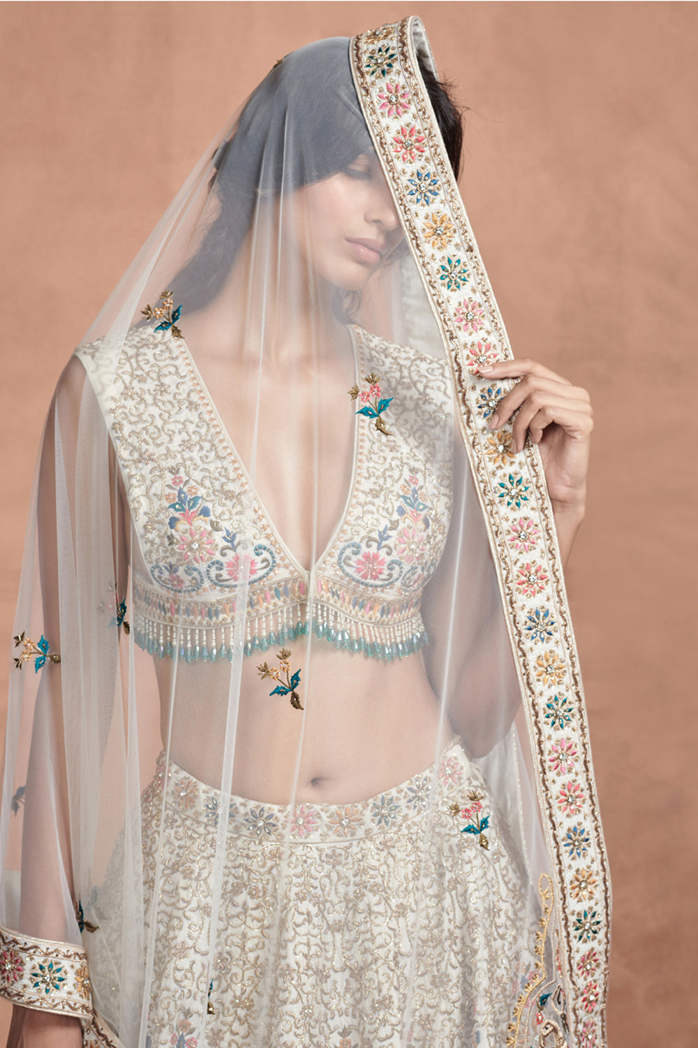 Ivory And Gold Embroidered Dupatta