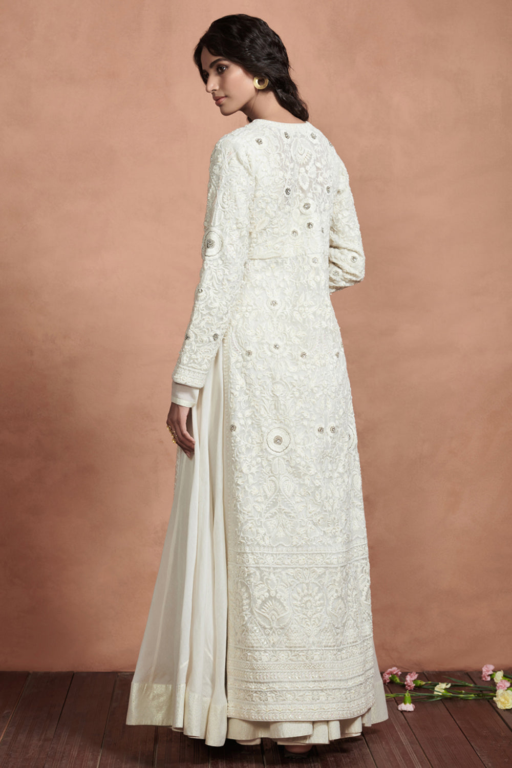 Ivory Embroidered Jacket Kurta Set