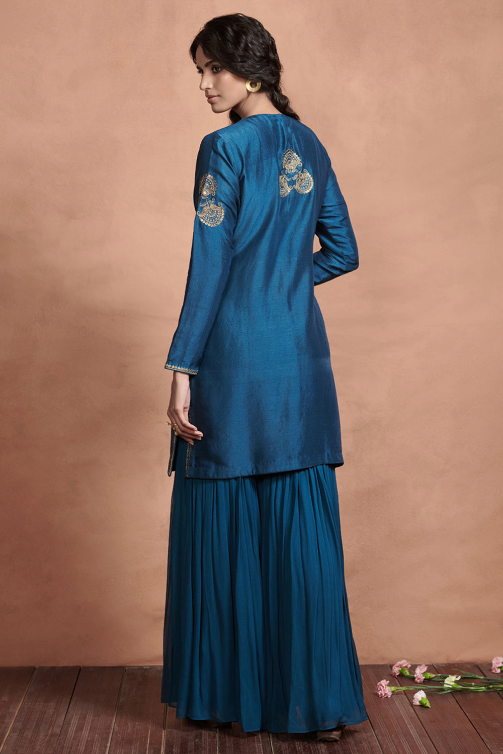 Dark Teal Marori Embroidery Kurta Set