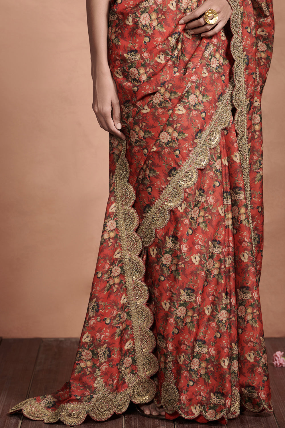 Crimson Red Marori Work Print Saree