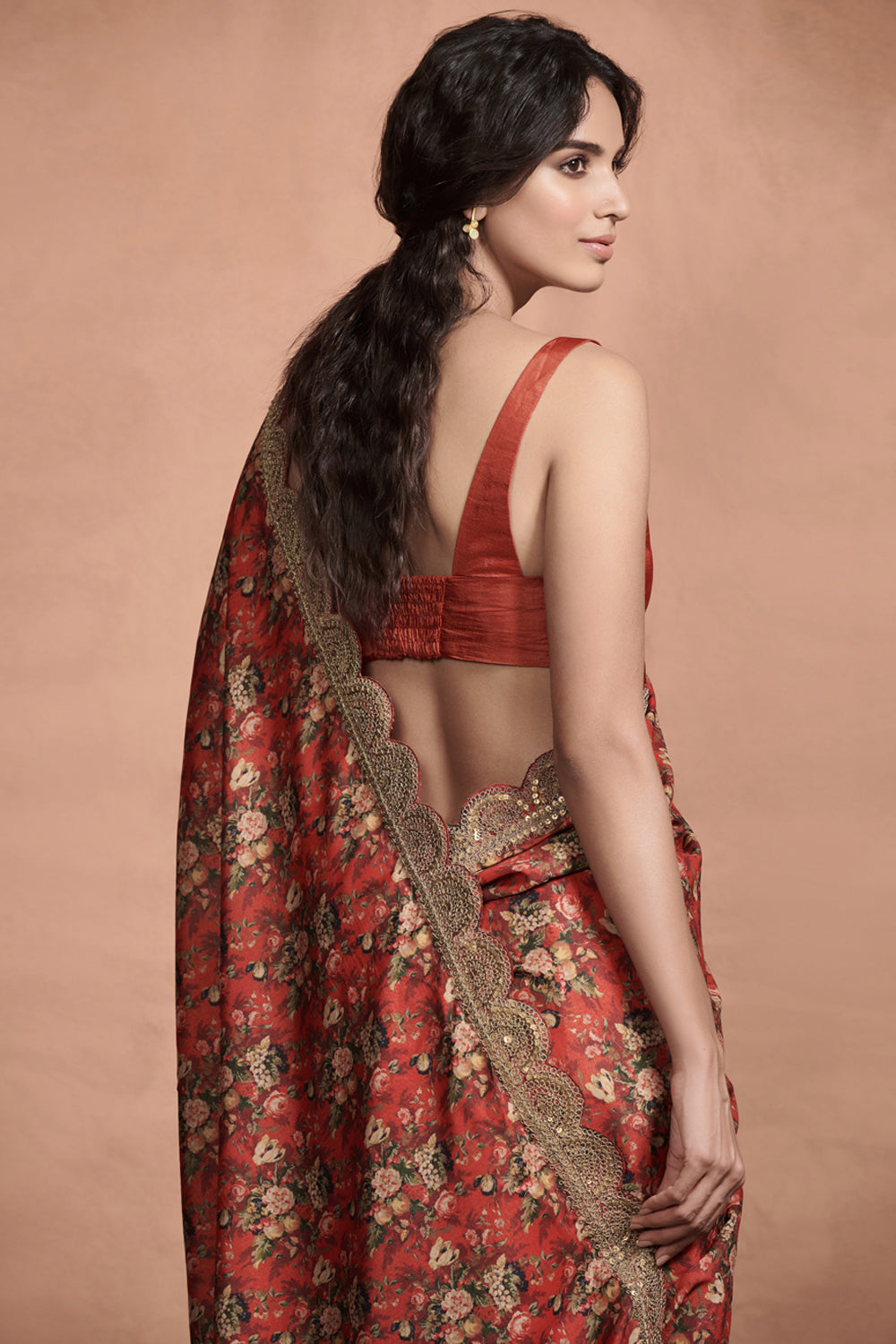 Crimson Red Marori Work Print Saree